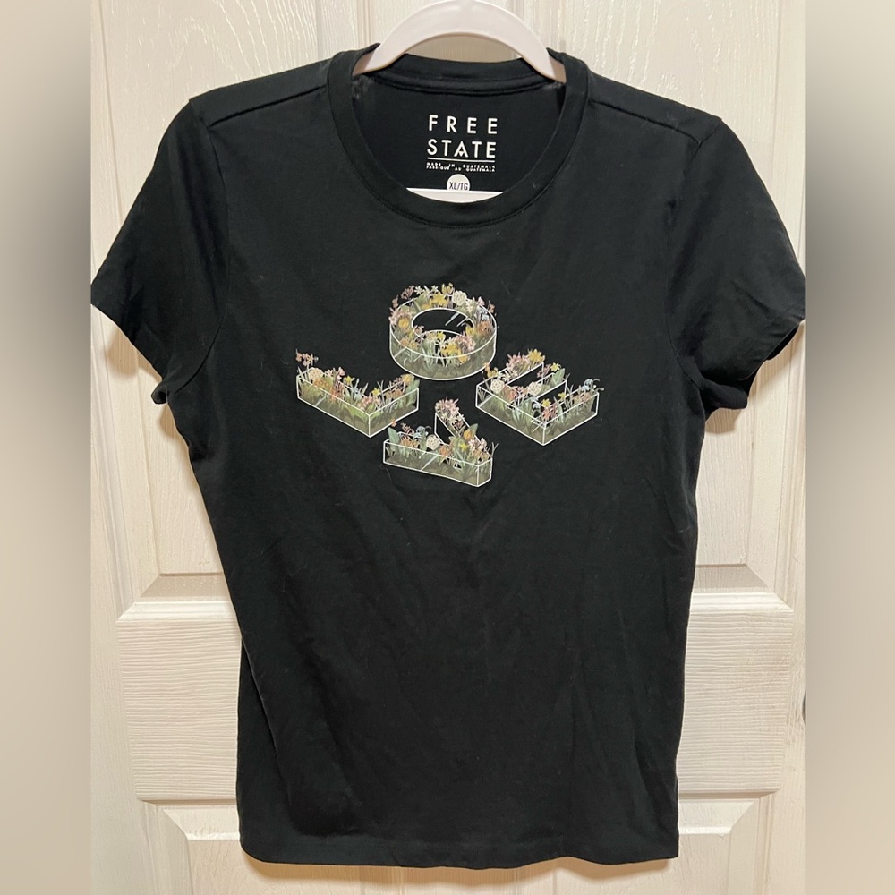 Free State Black Tee with Floral Love Design